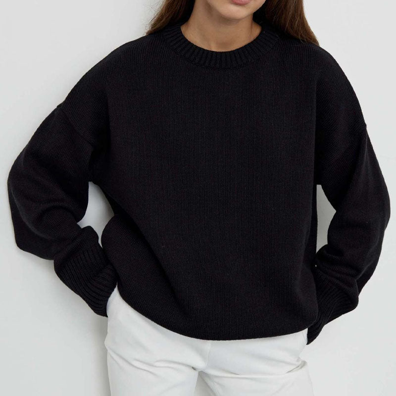 Casual Solid Color Round Neck Knit Sweater