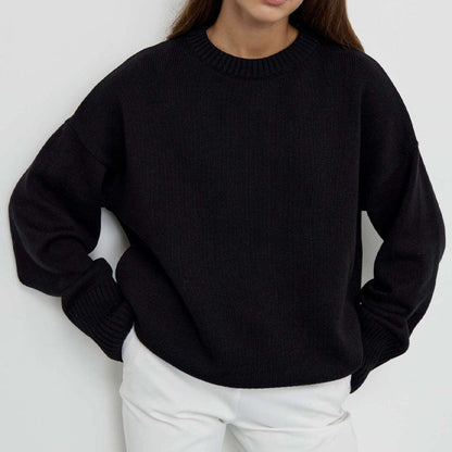 Casual Solid Color Round Neck Knit Sweater