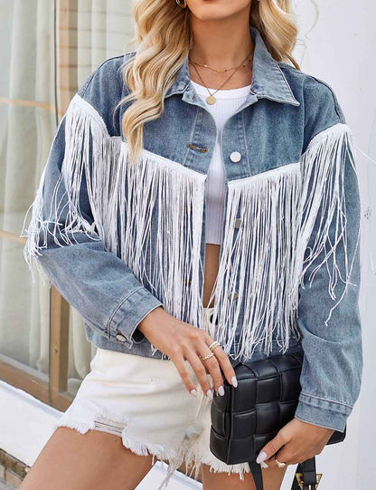 Trendy Washed Tassel Long Sleeve Jacket