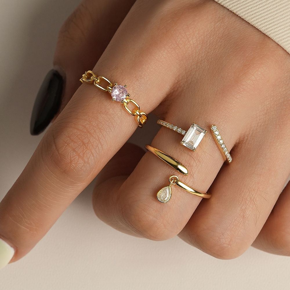 Zircon Cross Simple Adjustable Rings