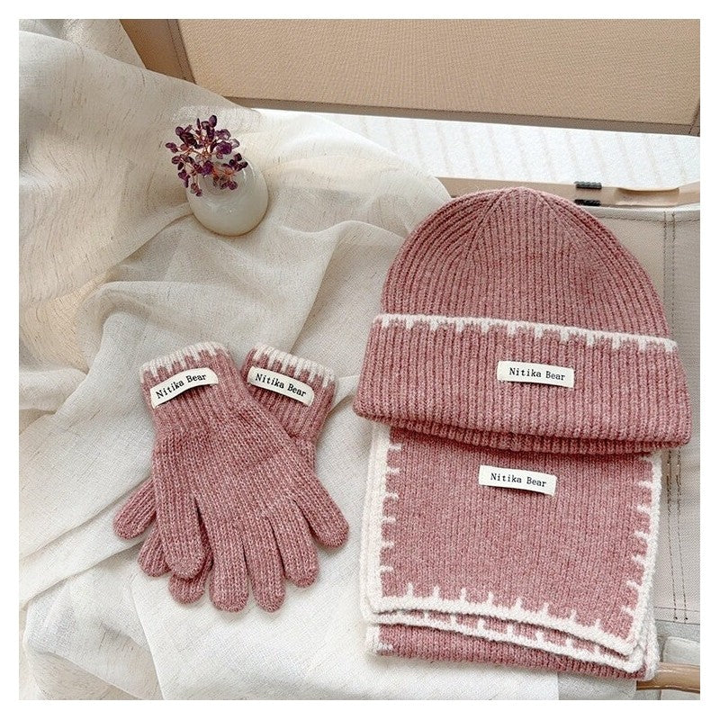 Kids Knitted Gloves Scarf Hat Set