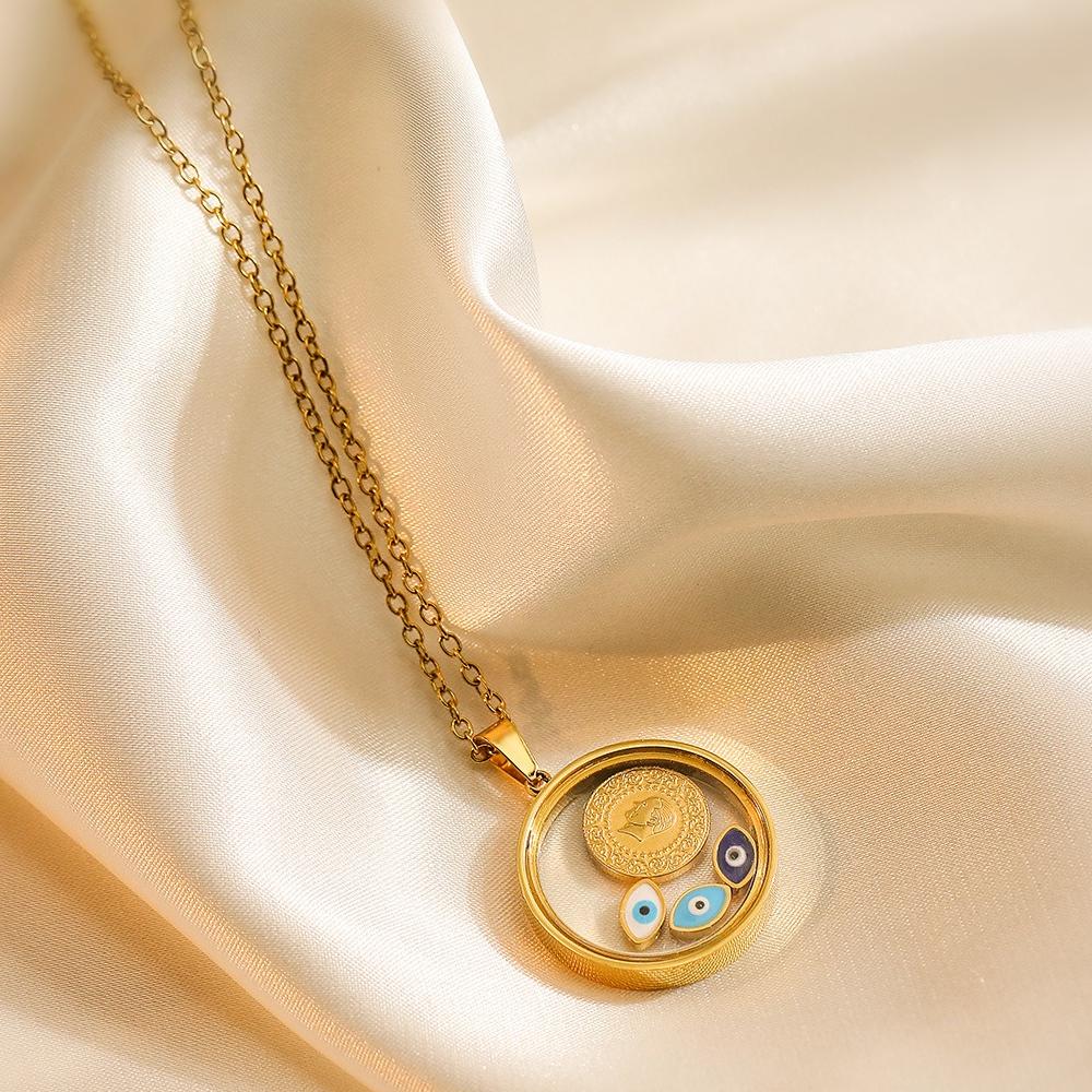 Gold Plated Evil Eye Round Charm Necklace