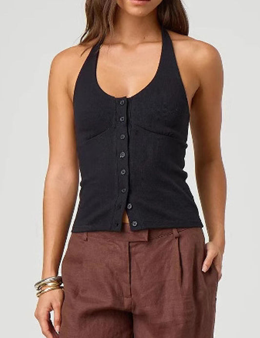 Sexy Backless Round Neck Sleeveless Knit Vest