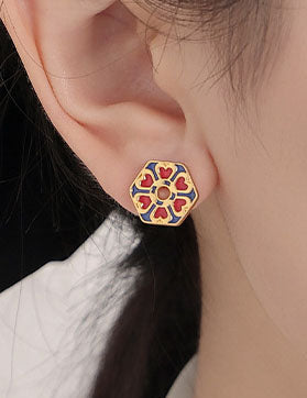 Vintage Geometric Floral Stud Earrings
