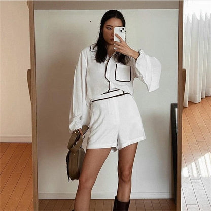 Monochrome Long Sleeve Shirt And Shorts Set