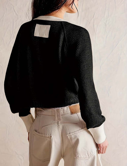 Contrast Color Button Knit Cardigan