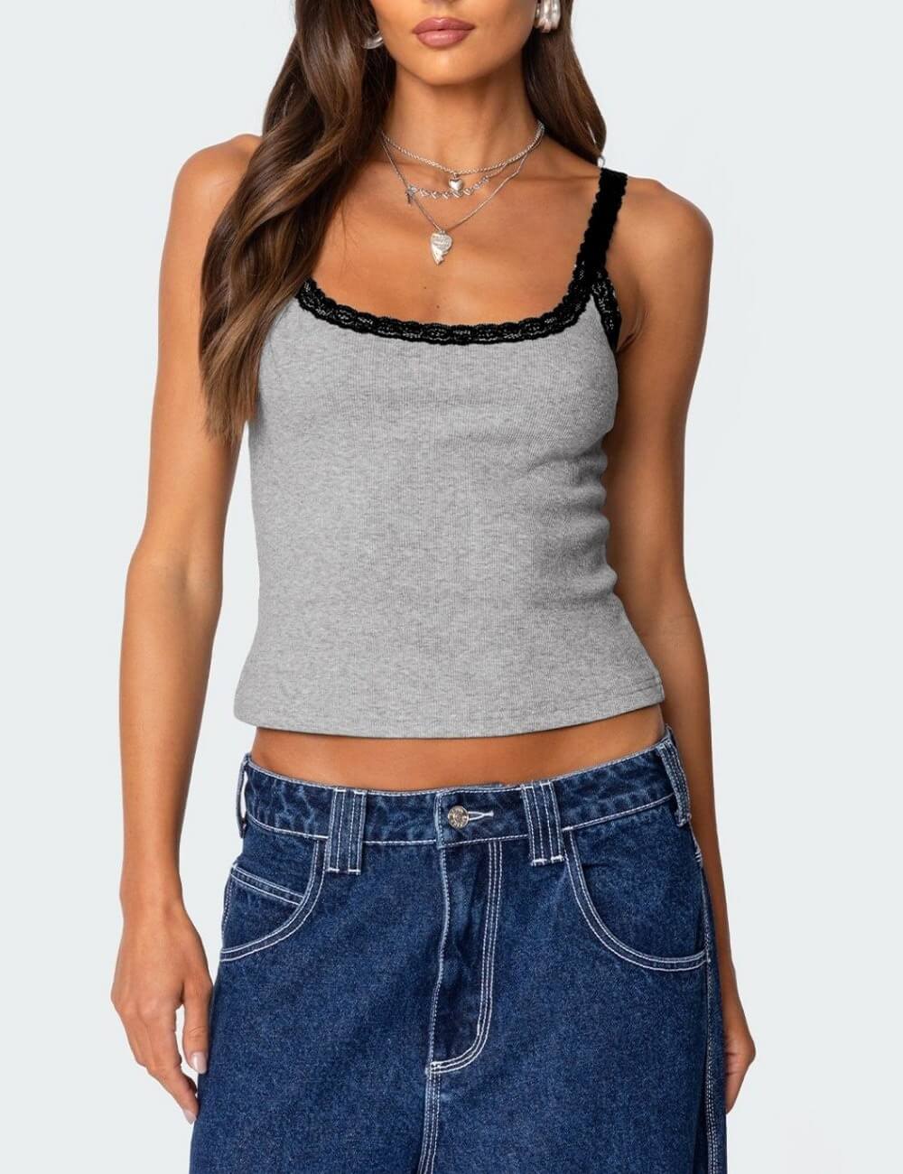 Lace Color Block Sexy Spaghetti Camis