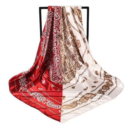Paisley Print Satin Square Hair Scarf