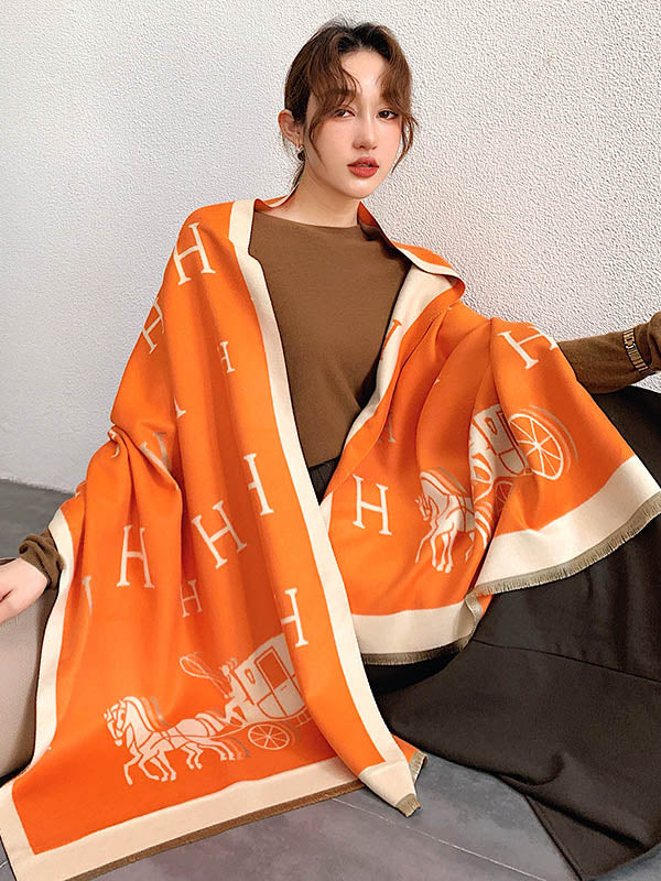 Printed Contrast Color Imitation Cashmere Shawl Scarf