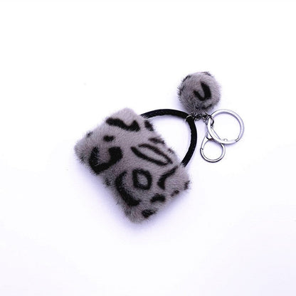 Furry Leopard Print Bag Keychain