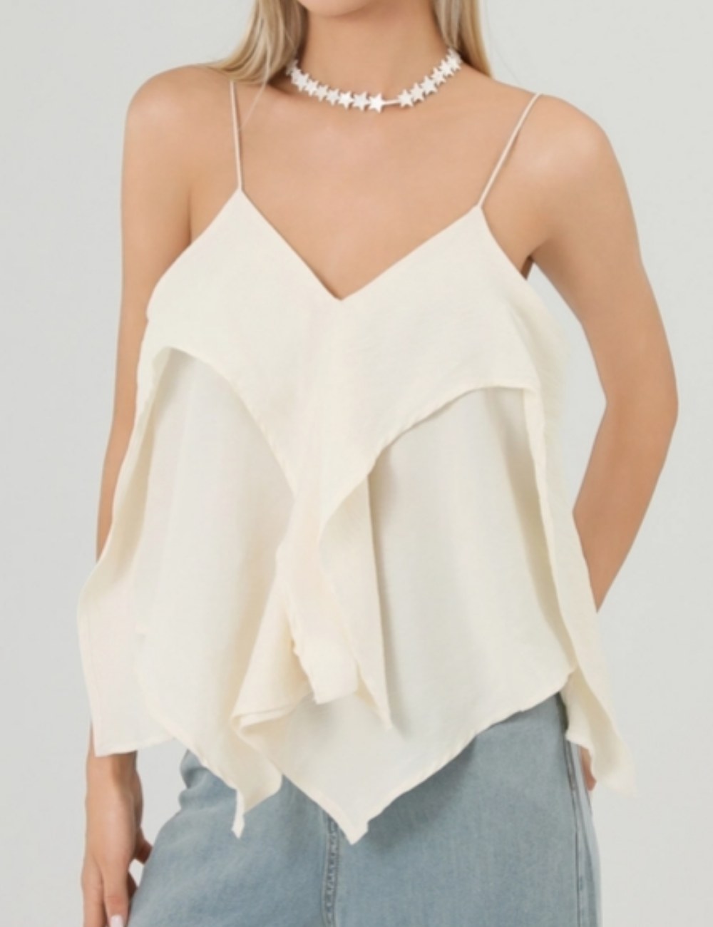 V-Neck Irregular Flounce String Cami Top