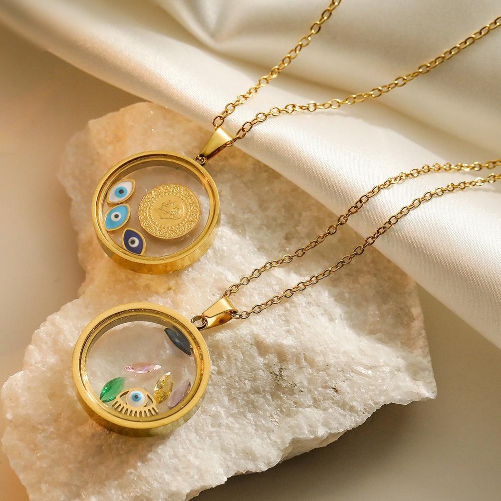Gold Plated Evil Eye Round Charm Necklace