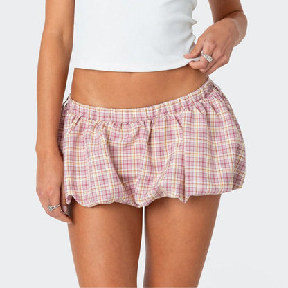 Plaid Puffy Hem Sweet Mini Skirts