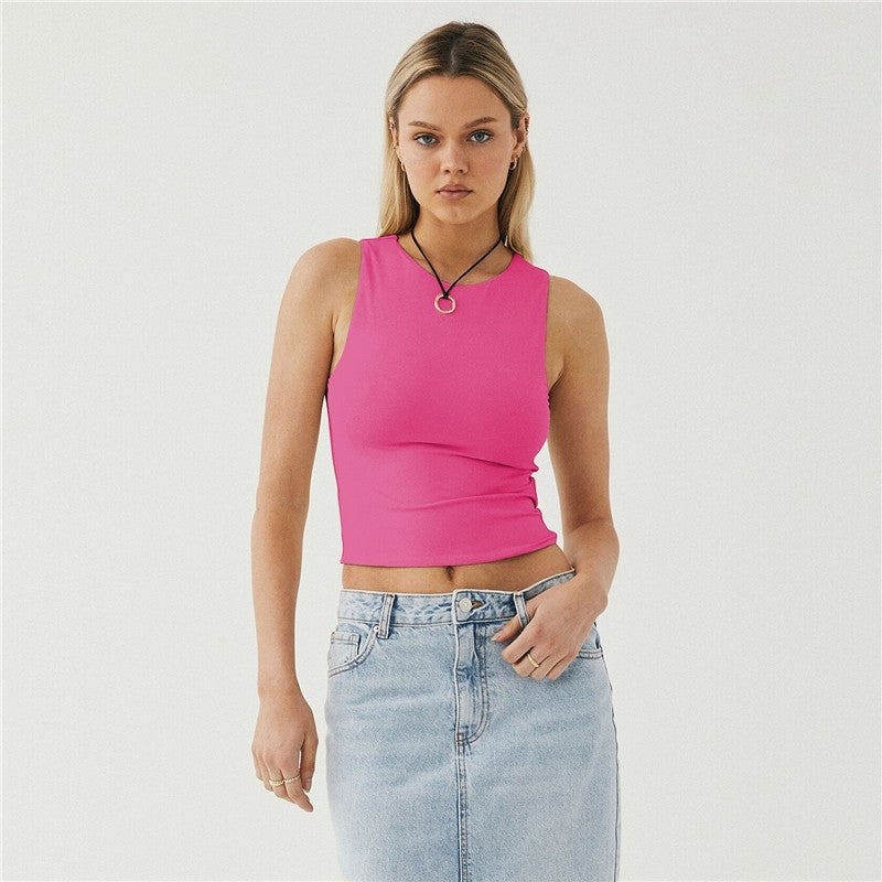Sleeveless Tight Fit Crew Neck Crop Top