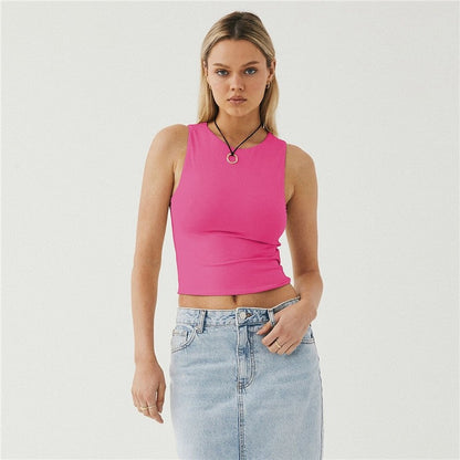 Sleeveless Tight Fit Crew Neck Crop Top