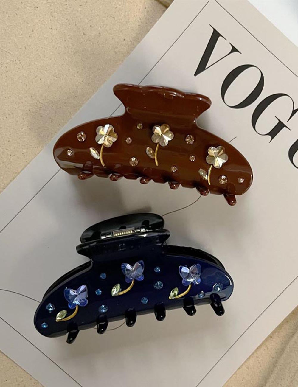 Elegant Rhinestone Flower Acetate Hair Claw