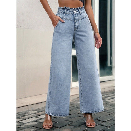 Simple And Classic Commuter High-Waisted Straight-Leg Slimming Loose Jeans