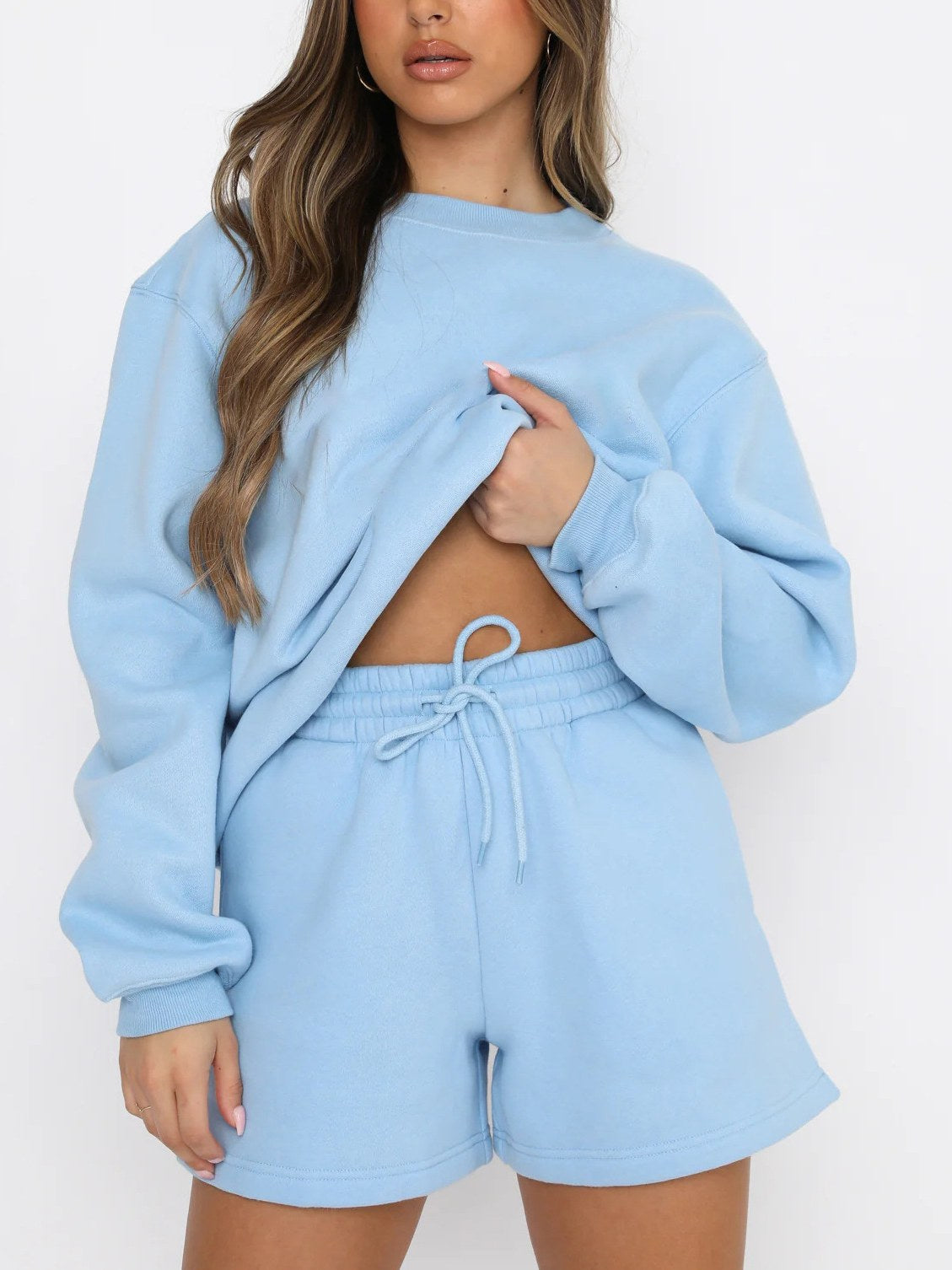 Solid Color Sweatshirt Short Loose Sets