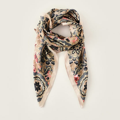 Floral Print Square Silk Imitation Scarf