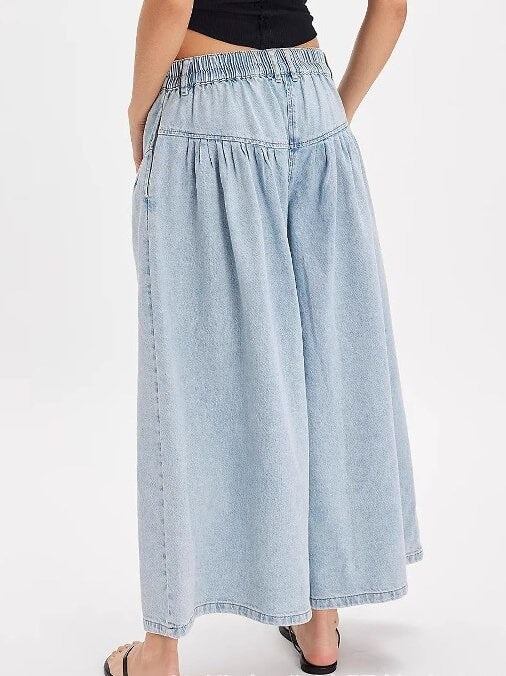 Buttons Midi Rise Wide Leg Jeans