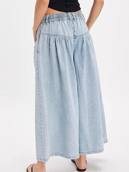 Buttons Midi Rise Wide Leg Jeans