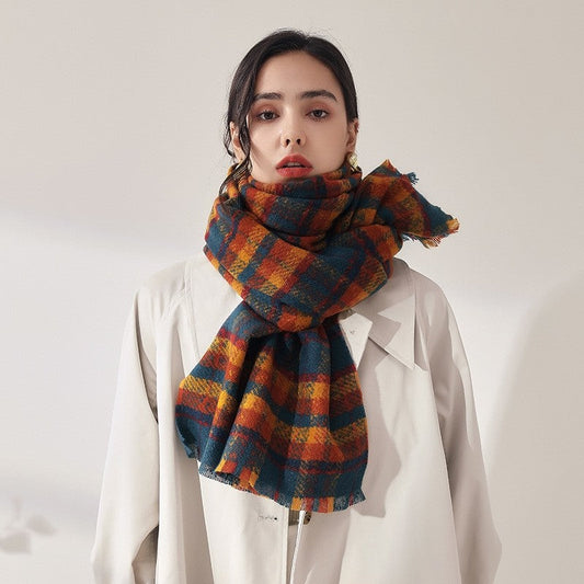 Warm Imitated Cashmere Plaid Print Shawl Scarf