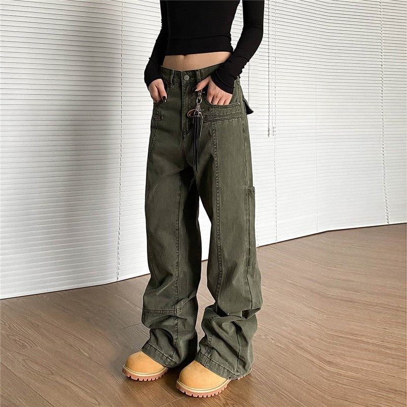 3D Washed Cargo Pants Loose Stacked