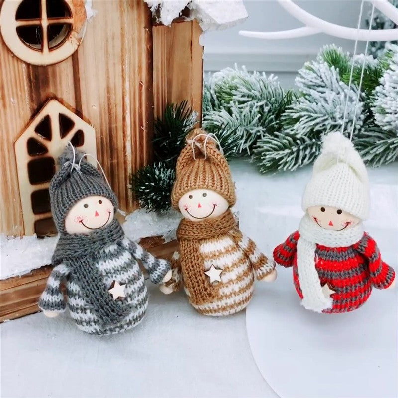Wooden Yarn Snowman Doll
