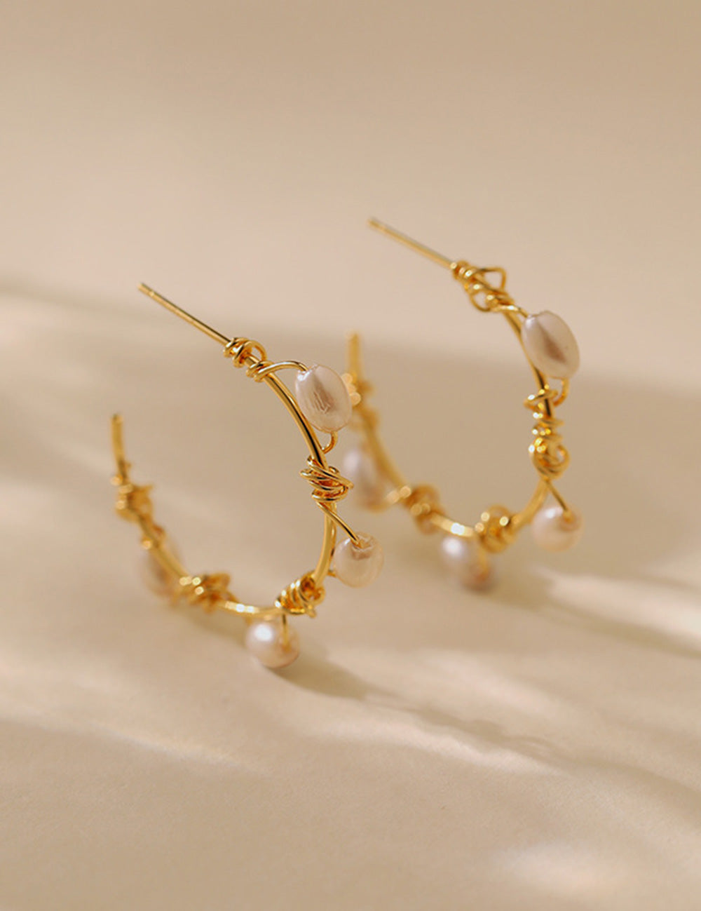 Elegant Pearl Wire Wrapped Hoop Earrings