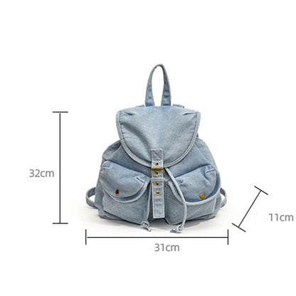 Solid Color Denim Large Capacity Backpack