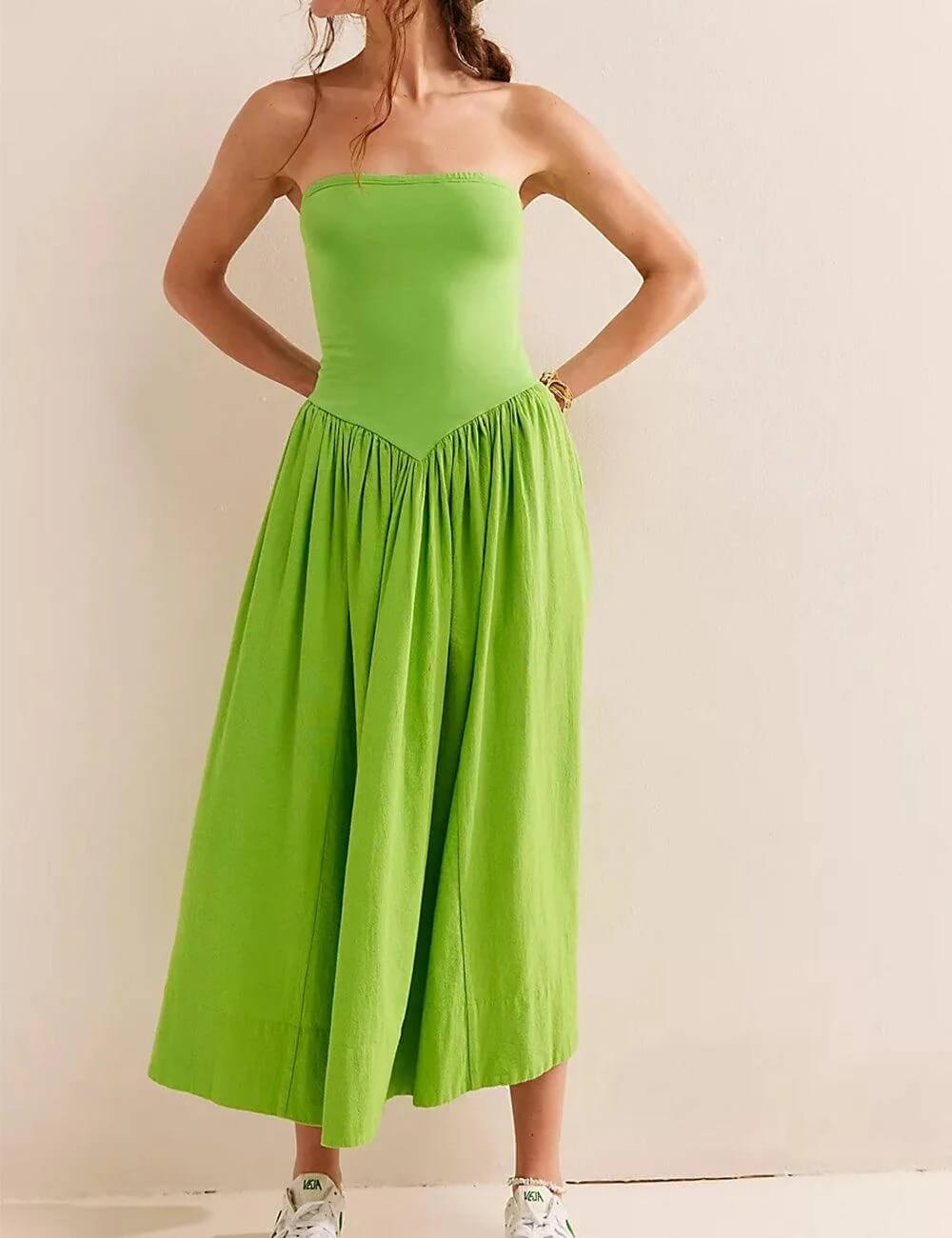 Solid Color Strapless Long Dress