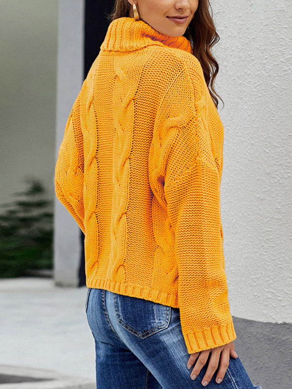 Jacquard High-Neck Long Sleeves Sweater Tops