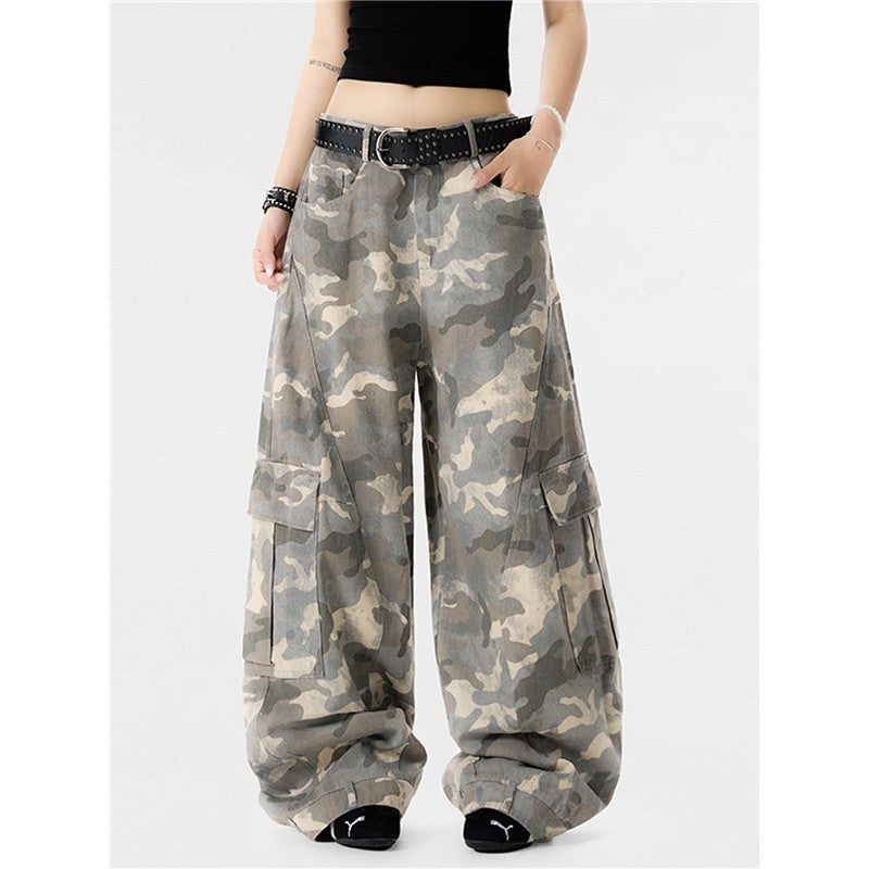 Camouflage Cargo Pants With Reversible Wide Leg Design