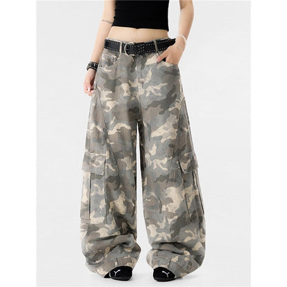 Camouflage Cargo Pants With Reversible Wide Leg Design