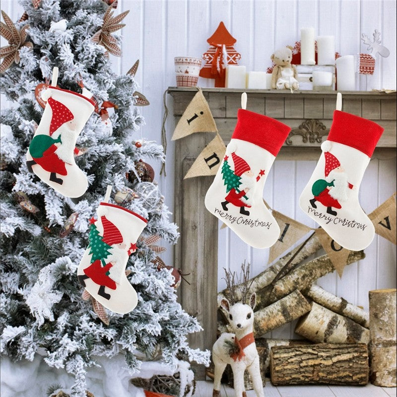 White Nordic Embroidered Old Man Christmas Socks Candy Bag Christmas Socks Gift Bag