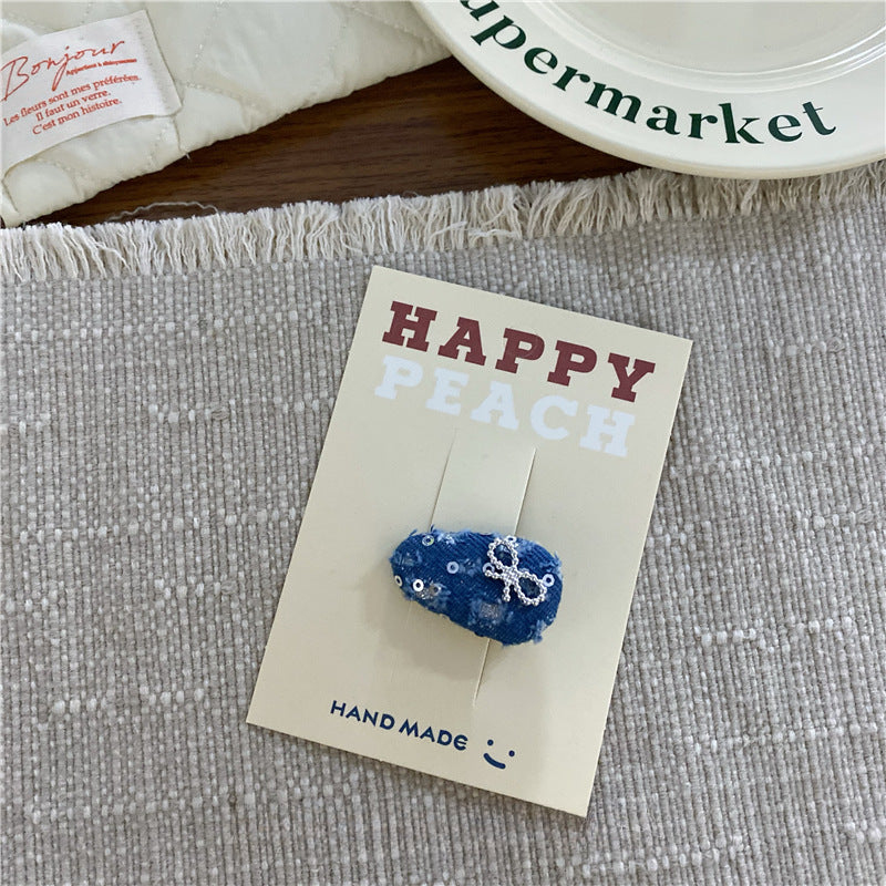 2+Silver Bow Demin Sweet Hair Clips