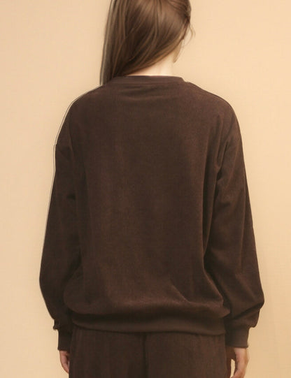 Solid Color Corduroy Casual Pullover Set