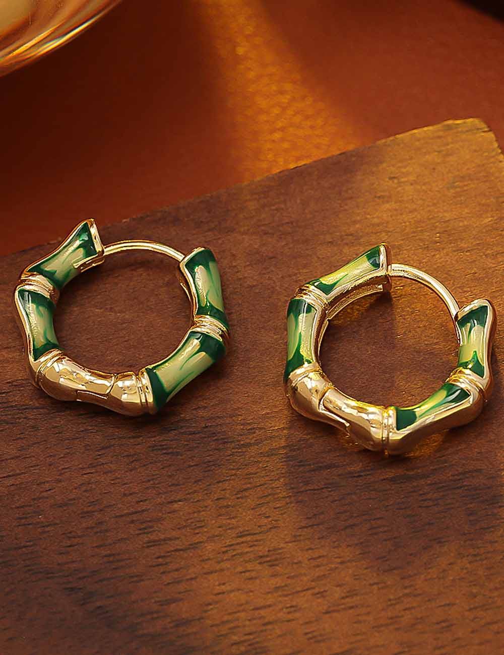Elegant Bamboo Enamel Hoop Earrings
