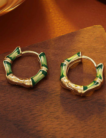 Elegant Bamboo Enamel Hoop Earrings