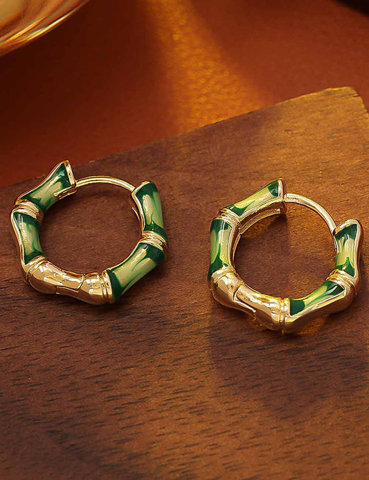 Elegant Bamboo Enamel Hoop Earrings