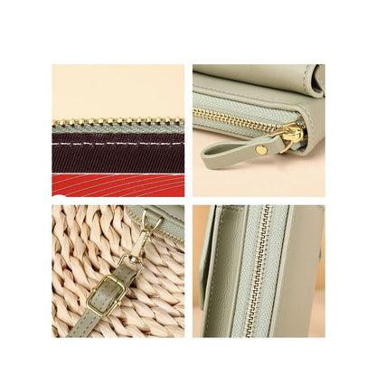 PU Leather Solid Color Multifunctional Small Crossbody Wallet Cell Phone Bag