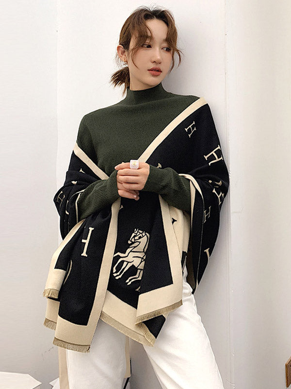 Printed Contrast Color Imitation Cashmere Shawl Scarf