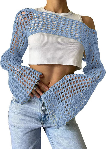 Casual Flare Sleeve Mesh Short Net Top