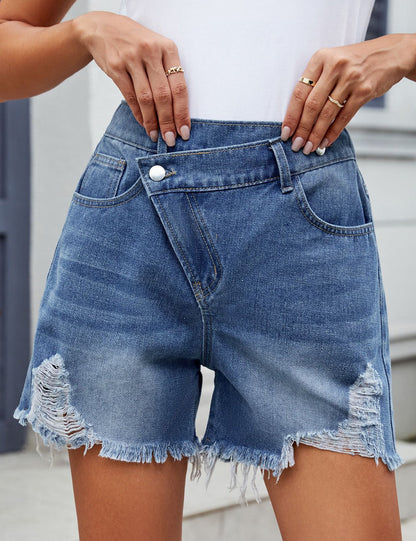 Ripped Cross High Waist Jeans Shorts
