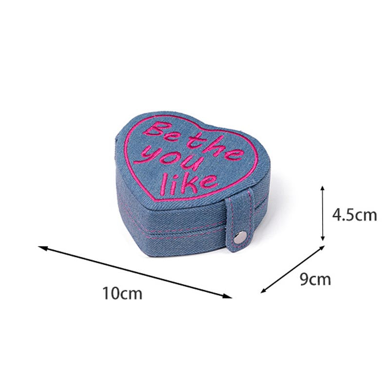 Vintage Heart Shape Embroidered Flower Jewelry Case