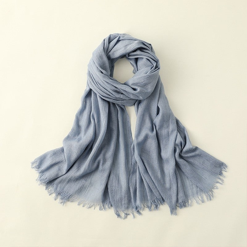 Thin Solid Color Long Cotton And Linen Scarf