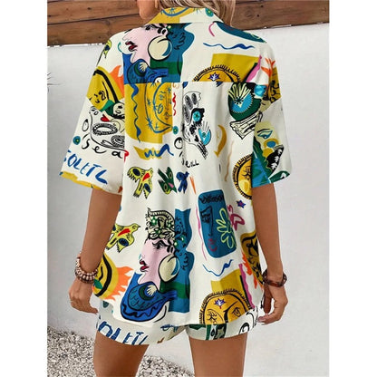 Color Block Shirt Shorts Casual Set