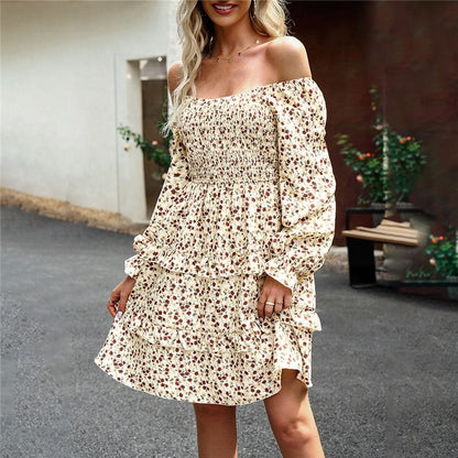 Floral Square Neck Long Sleeve Dress