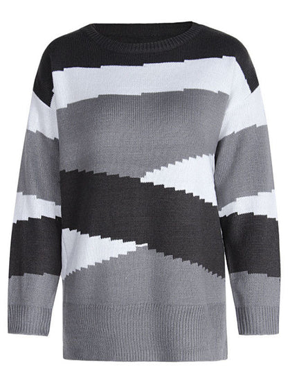 Irregularity Striped Long Sleeves Sweater Tops