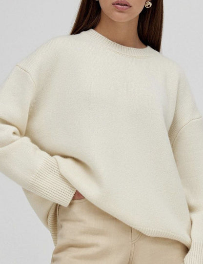 Casual Solid Color Round Neck Knit Sweater